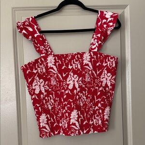 Old Navy Red and White Floral Crop Top never worn XL